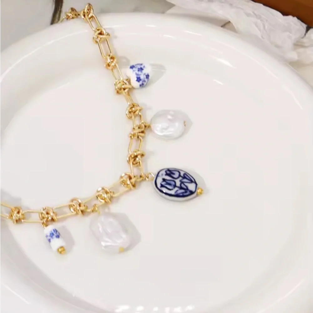 Summertime Gold and Blue Charm Necklace - Picture 4 of 16